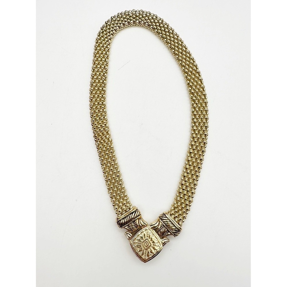 Necklace Choker Rhinestone Front Lock Gold Tone Mesh Chain Magnetic Clasp - Picture 7 of 8
